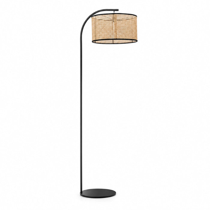 Benny Black Arch Floor Lamp with Dutch Woven Shade