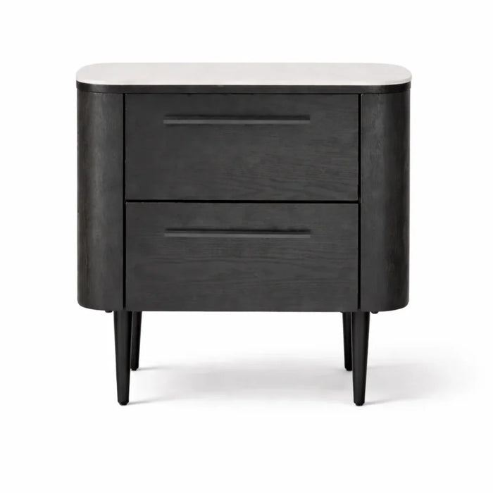 elevenpast Bedside Pedestal Noir Curved Bedside Table - Black | Dark Brown