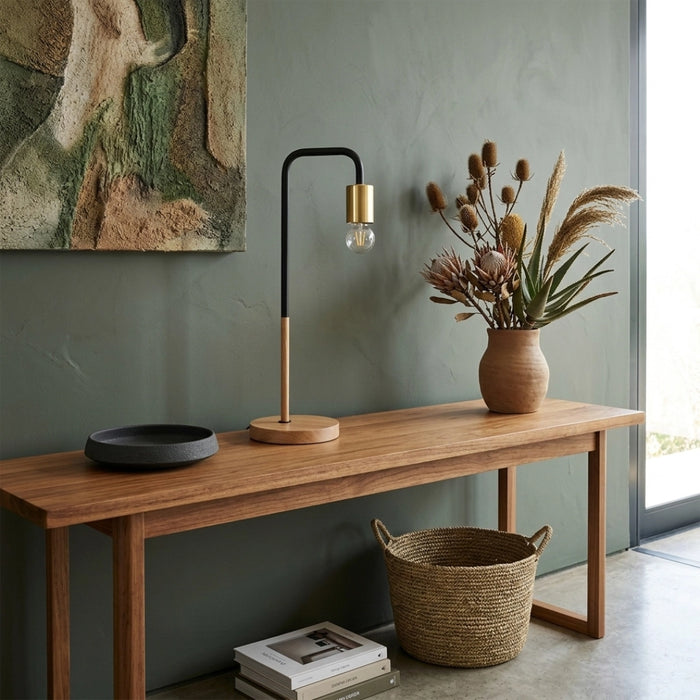 Black Wood and Gold Minimalist Desk Lamps – Set of 2