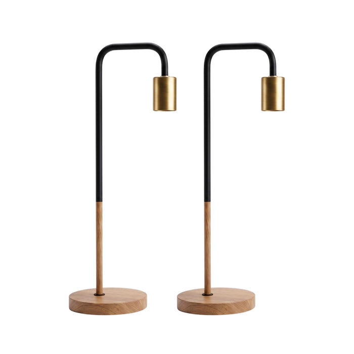 Black Wood and Gold Minimalist Desk Lamps – Set of 2
