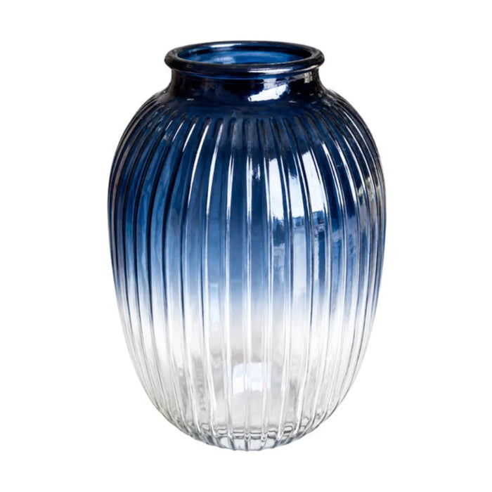 elevenpast glass vase Blue Blue Ombre Ribbed Glass Vase