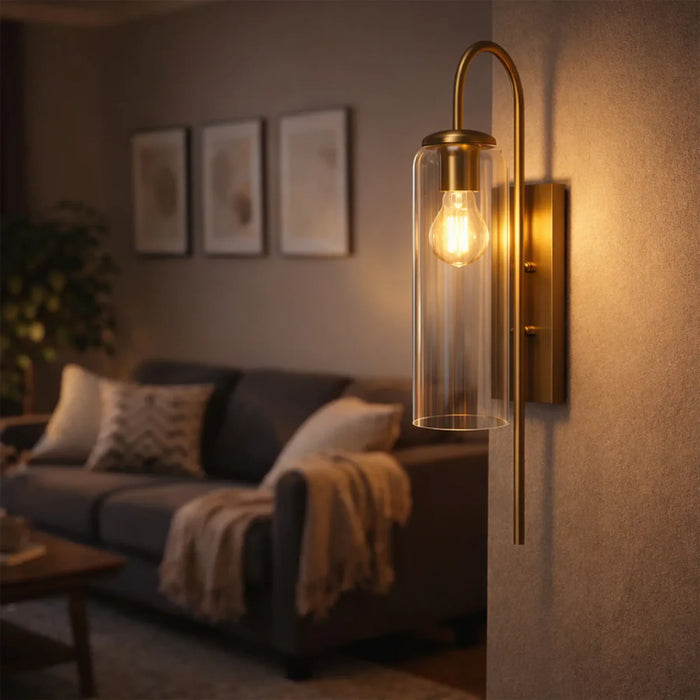 elevenpast Wall Light Satin Gold Ribbed Glass Wall Light – Modern Sconce