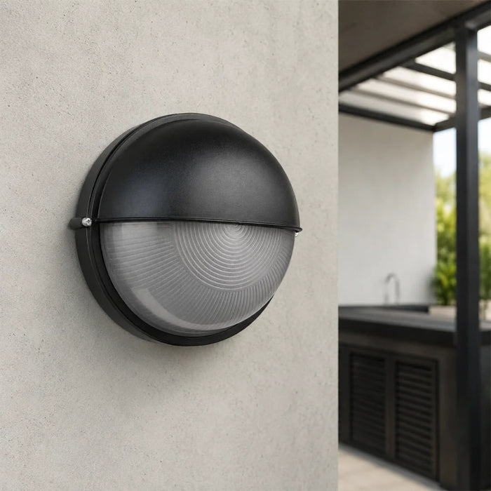 elevenpast Wall Light Ellies Arc Series - Large AC Round Bulkhead - E27 Base White | Black