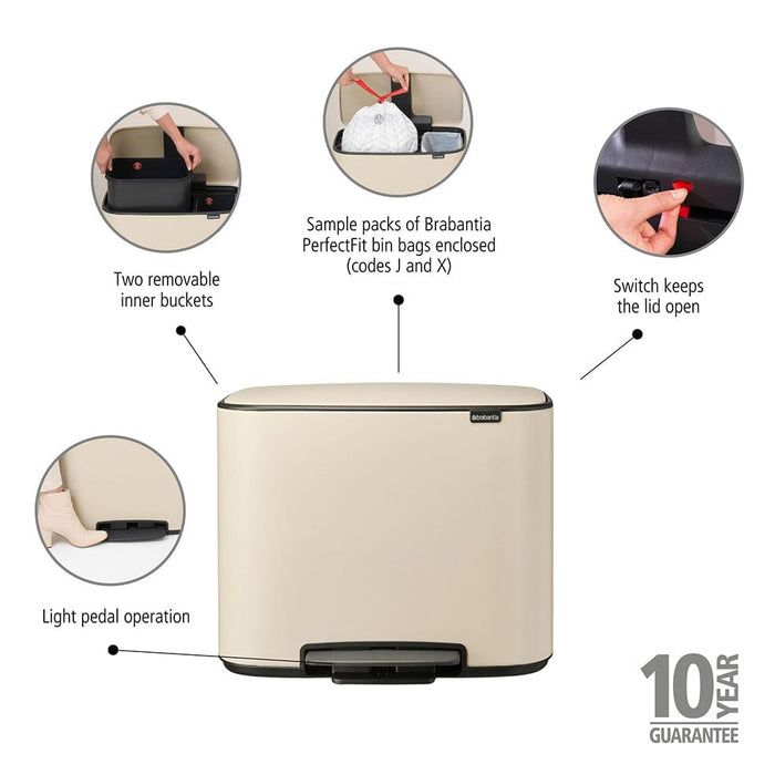 brabantia bo pedal bin 11 + 23 liter Bo Pedal Bin 11 + 23 litre in Matt Black | White | Platinum