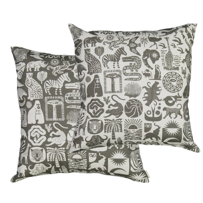 elevenpast Scatter Cushions Khaki on White Cushion Covers Africa Untamed - 60cm | 2 Colours CC6D-AF-0501
