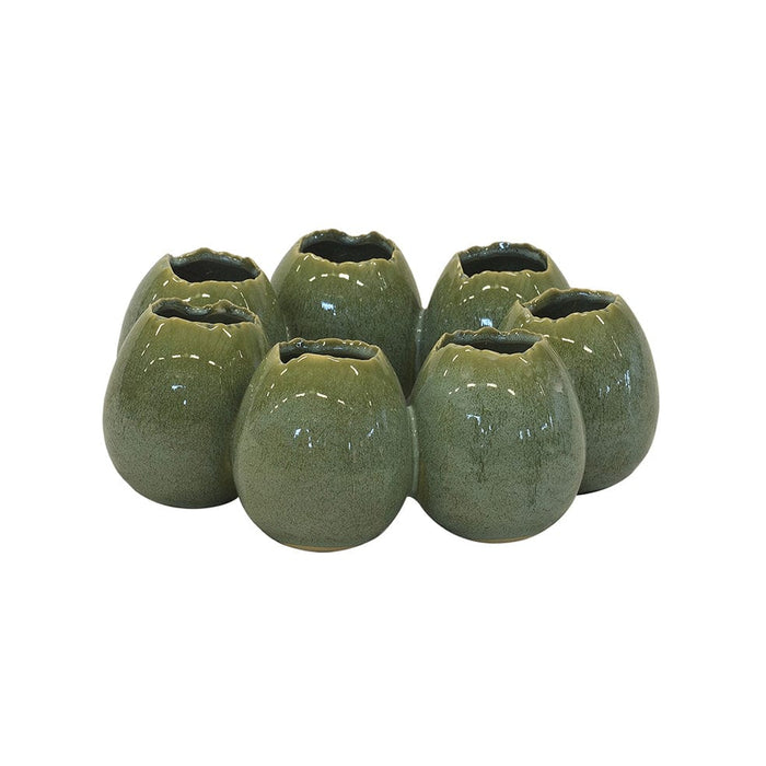 elevenpast Vases Green / Large Ceramic Ostrich Egg Ring Vase White | Green CERAMICOSTRICHEGGRINGVASEGREENLARGE