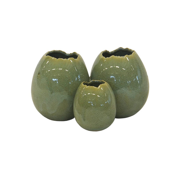 elevenpast Vases Green / Small Ceramic Ostrich Egg Ring Vase White | Green CERAMICOSTRICHEGGRINGVASEGREENSMALL