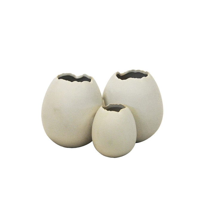 elevenpast Vases White / Small Ceramic Ostrich Egg Ring Vase White | Green CERAMICOSTRICHEGGRINGVASEWHITESMALL