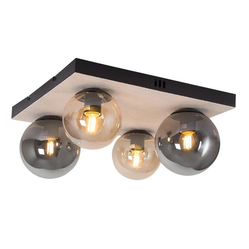 elevenpast Ceiling Light 4 - Light Square Travertine Sphere Ceiling Light Range CF516 BLACK/AMBER 6007226090789