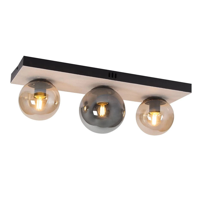 elevenpast Ceiling Light 3 - Light Linear Travertine Sphere Ceiling Light Range CF517 BLACK/AMBER 6007226090796