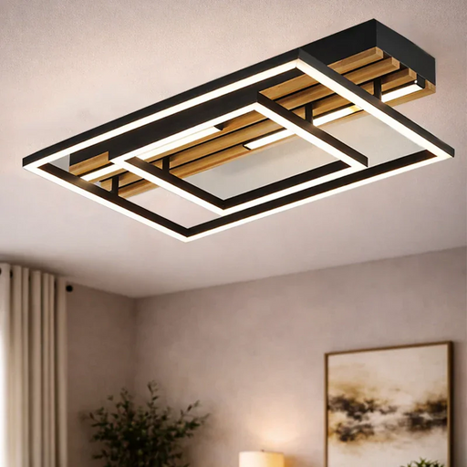 elevenpast pendant light Hedron Metal and Wood LED Ceiling Light CF619 BLACK 6007226090345