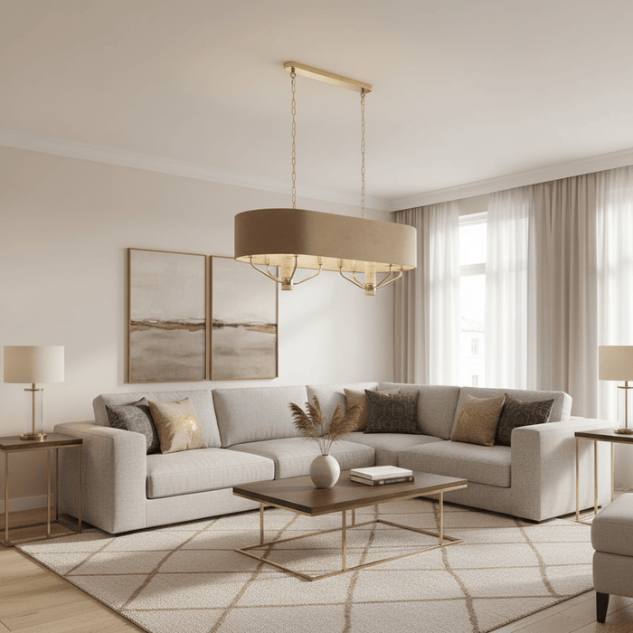 elevenpast Chandelier Luster Gold and Travertine  Chandelier - Beige Shade CH706 BROWN 6007226089219