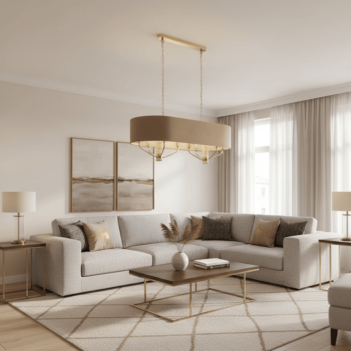 Luster Gold and Travertine Chandelier - Beige Shade– elevenpast