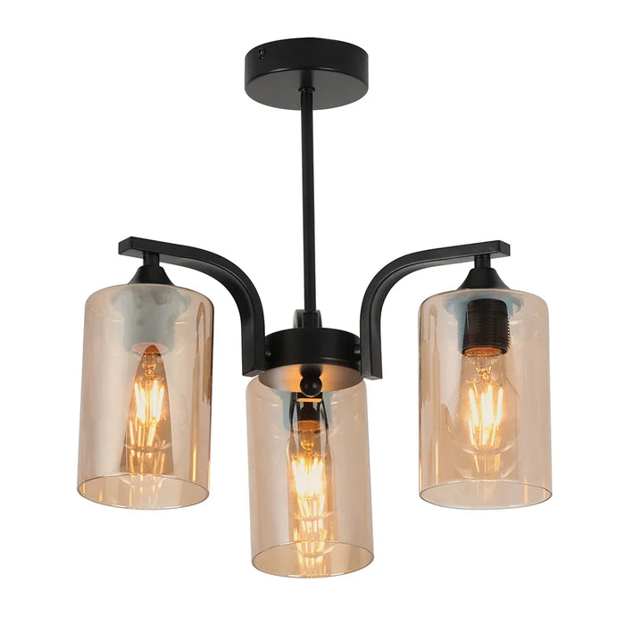 elevenpast Chandelier 3 Light Foundry Metal and Glass Chandelier - 5 Light | 3 Light CH708/3 BLACK 6007226089875