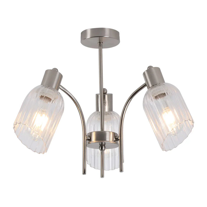 elevenpast Chandelier Satin Chrome / 3 Lamp Elara Metal and Fluted Glass Chandelier - Satin Chrome | Gold CH710/3 SATIN 6007226089912