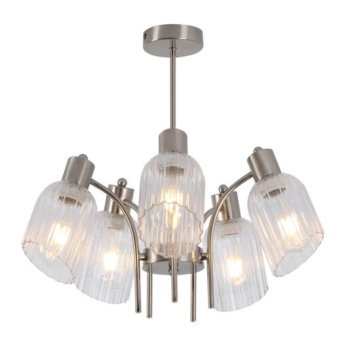 elevenpast Chandelier Satin Chrome / 5 Lamp Elara Metal and Fluted Glass Chandelier - Satin Chrome | Gold CH711/5 SATIN 6007226089929