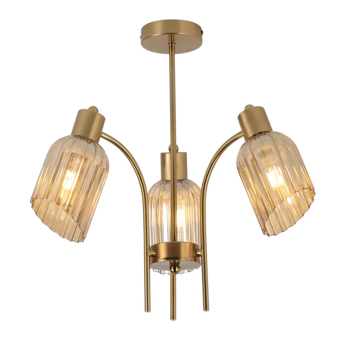 elevenpast Chandelier Gold / 3 Lamp Elara Metal and Fluted Glass Chandelier - Satin Chrome | Gold CH712/3 GOLD 6007226089936