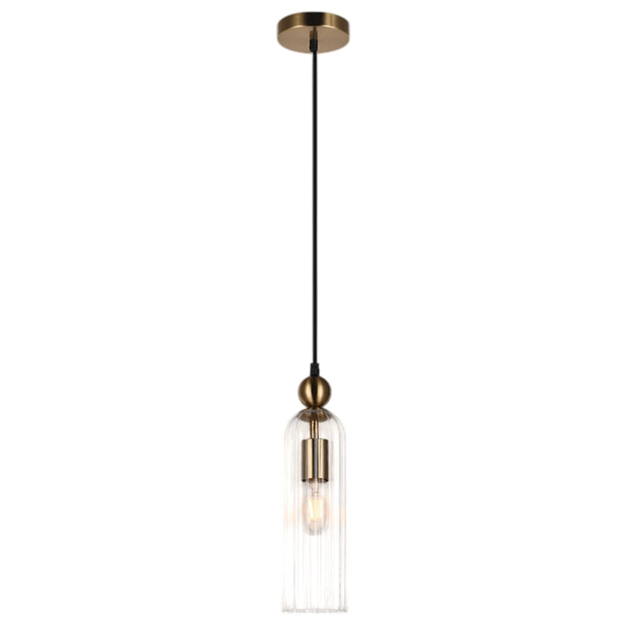 Belle Ribbed Glass Pendant – Satin Gold | Amber, Smoke & Clear Glass