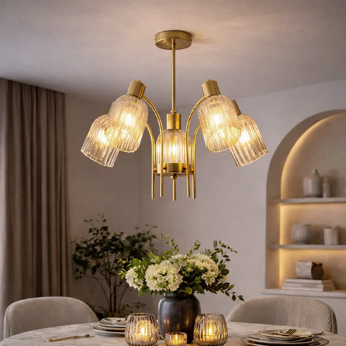 elevenpast Chandelier Elara Metal and Fluted Glass Chandelier - Satin Chrome | Gold
