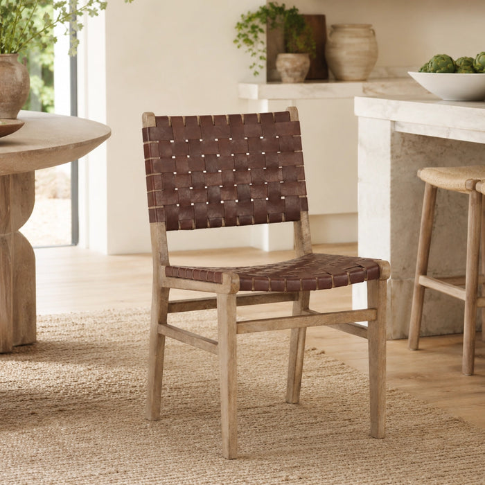Hide Leather and Mango Wood Dining Chair