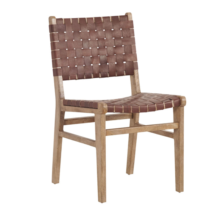 Hide Leather and Mango Wood Dining Chair