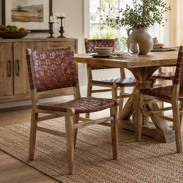 Hide Leather and Mango Wood Dining Chair