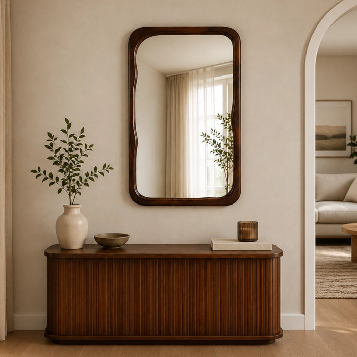 Irregular Square Wood Mirror in Dark Wallnut | Walnut | Natural