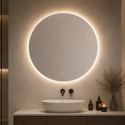 elevenpast Bathroom Mirror Dara Round Illuminated LED Bathroom Mirror with Defogger – 80cm E89147CI1834
