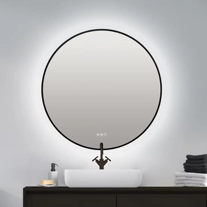elevenpast Bathroom Mirror Sharon Round 80cm Black Framed Illuminated LED Bathroom Mirror with Defogger E89157CI1834