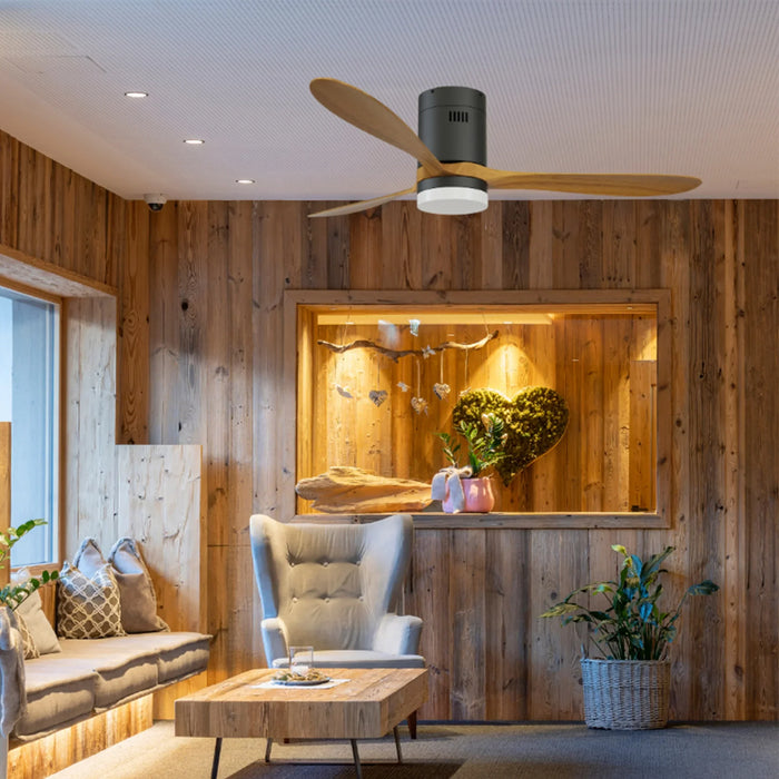 elevenpast Ceiling Fan Hugger Wooden 3-Blade Ceiling Fan with LED Light Kit – Light Oak | Dark Oak