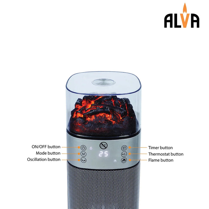 ALVA Heater ALVA Electric Tower Fan Heater | Flame Effect Design | Remote Control EIH209 6009715630346