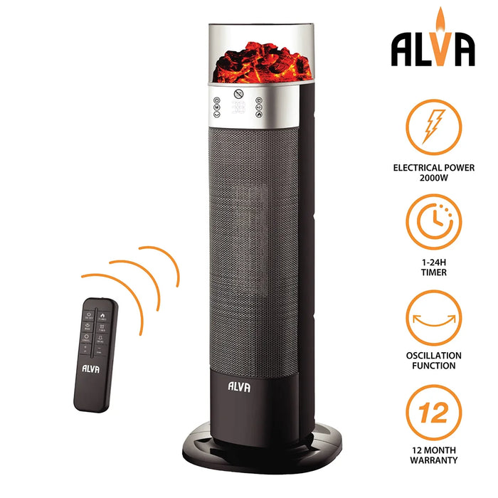 ALVA Heater ALVA Electric Tower Fan Heater | Flame Effect Design | Remote Control EIH209 6009715630346