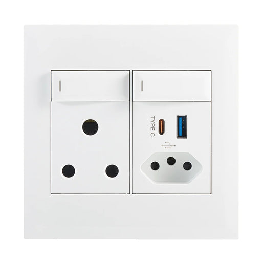 elevenpast switch White Wall Socket with 16A Switched Socket, Slim 2-Pin Socket and USB A - USB C port – Black | White EPL234 WHITE 6007226092042