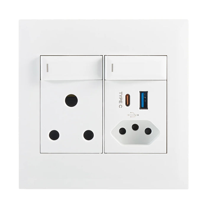 elevenpast switch White Wall Socket with 16A Switched Socket, Slim 2-Pin Socket and USB A - USB C port – Black | White EPL234 WHITE 6007226092042
