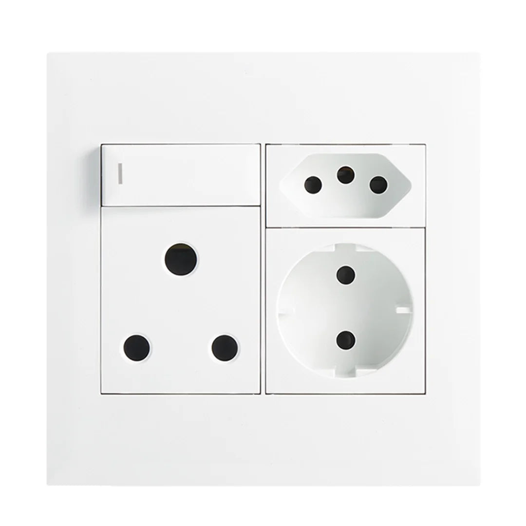 Multi-Socket Wall Outlet with 16A Switched Plug and Schuko Socket – Bl ...