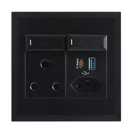 elevenpast switch Black Wall Socket with 16A Switched Socket, Slim 2-Pin Socket and USB A - USB C port – Black | White EPL284 BLACK 6007226092103