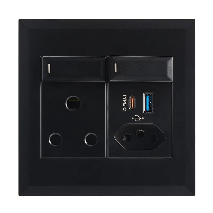 elevenpast switch Black Wall Socket with 16A Switched Socket, Slim 2-Pin Socket and USB A - USB C port – Black | White EPL284 BLACK 6007226092103