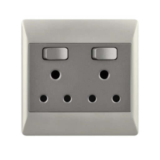 elevenpast switch Modern Double 16A Switched Wall Socket – Silver EPL351 DUO 6007226073898