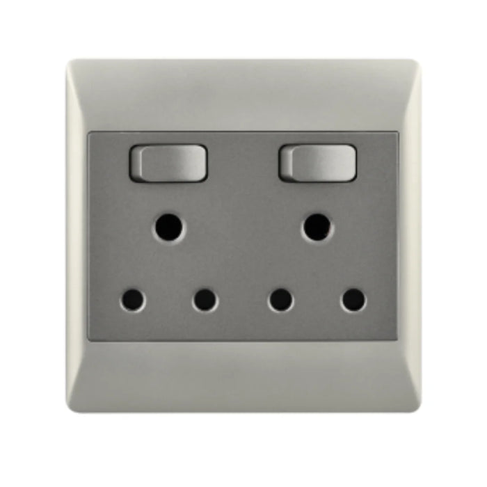elevenpast switch Modern Double 16A Switched Wall Socket – Silver EPL351 DUO 6007226073898