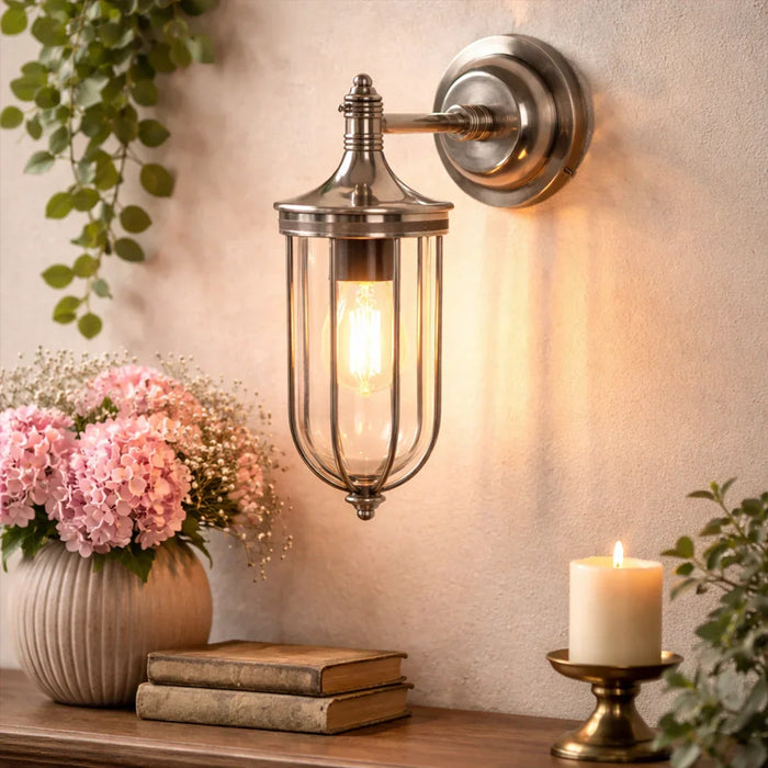 elevenpast Wall Light Steel Industrial Cage Wall Light for Hallway and Loft Spaces Antique Silver | Antique Brass