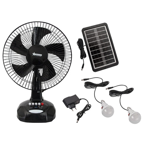 elevenpast fan Rechargeable Table Fan | Solar Panel and Rechargeable Bulbs FAN024 BLACK 6007226082777