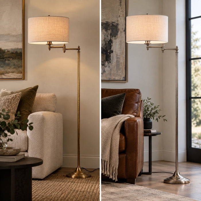 Mccleay Swing Arm Floor Lamp - Antique Silver | Antique Brass