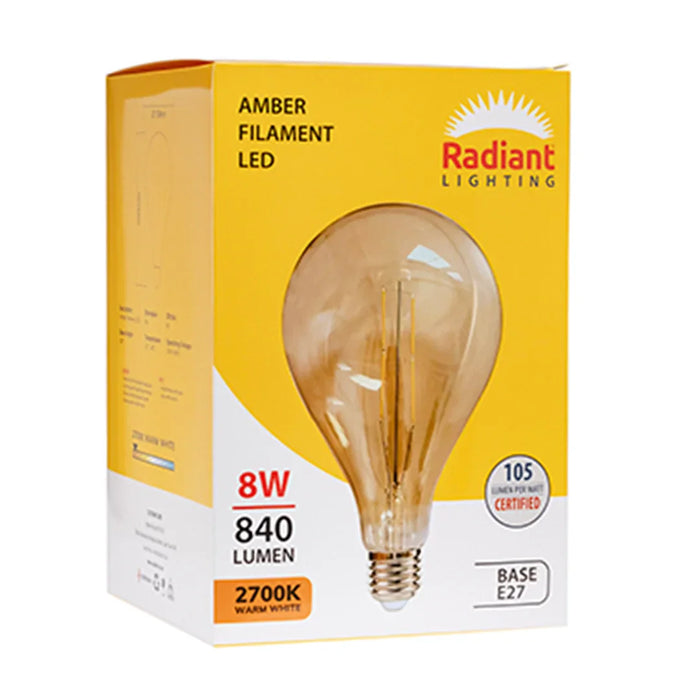 elevenpast LED Filament Bulb Newton Grand LED Bulb 8W E27 - Amber