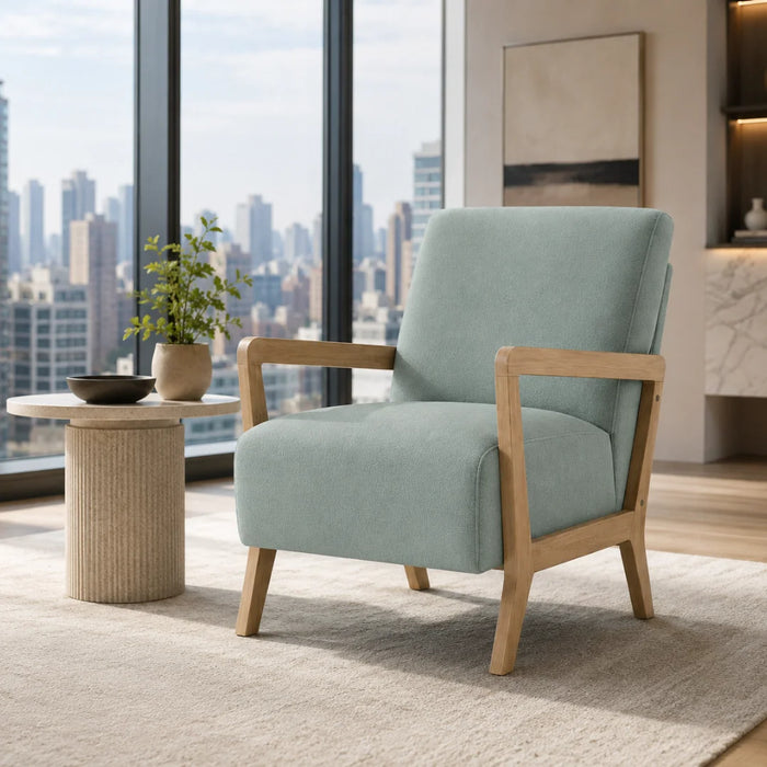 elevenpast sofa Sage Green Fabric Occasional Chair with Rubberwood Frame