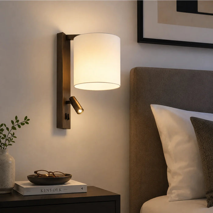 elevenpast Wall Light Saxon Metal Wall Light with LED Reading Light – Black or Bronze