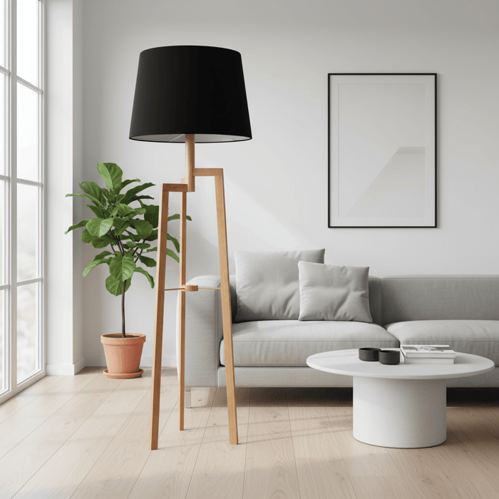 elevenpast Floor lamp Jaggered Wood and Fabric Floor Lamp Black FLWD0026-B