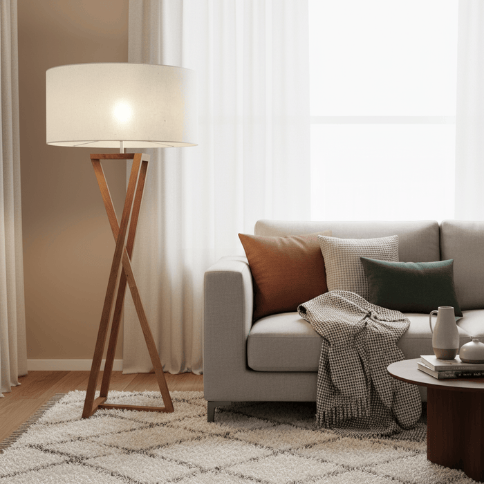 elevenpast Floor lamps Ying Yang Wood and Fabric Floor Lamp FLWD0031 | SHAD0946