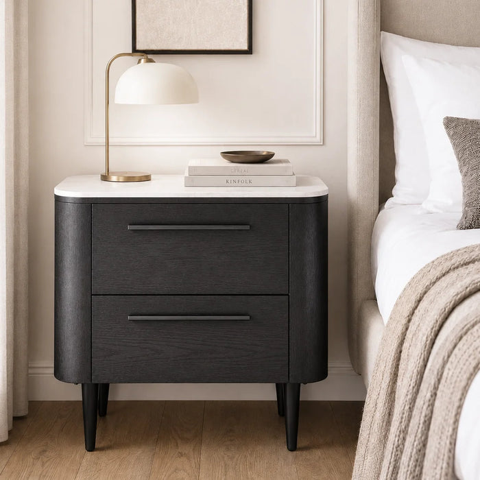 elevenpast Bedside Pedestal Noir Curved Bedside Table - Black | Dark Brown