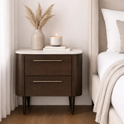 elevenpast Bedside Pedestal Noir Curved Bedside Table - Black | Dark Brown