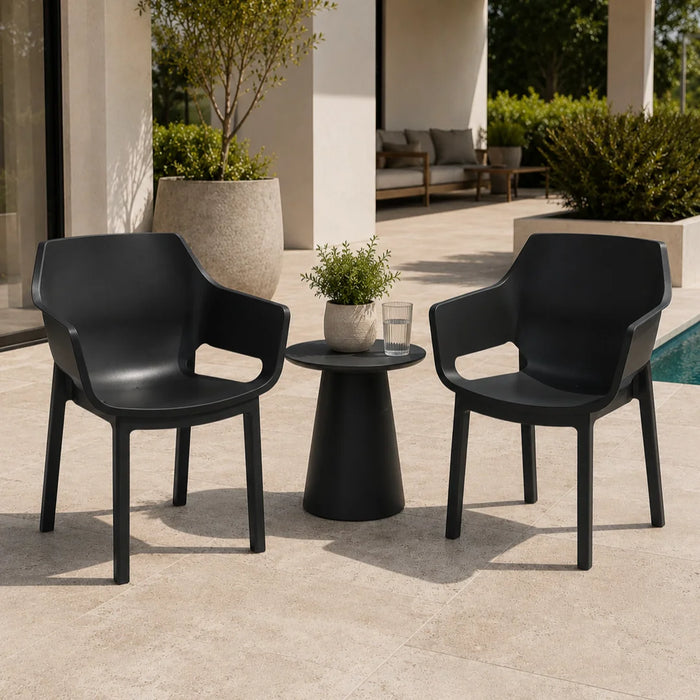 elevenpast Chairs Dora Stackable Outdoor Arm Chair – Black | Taupe
